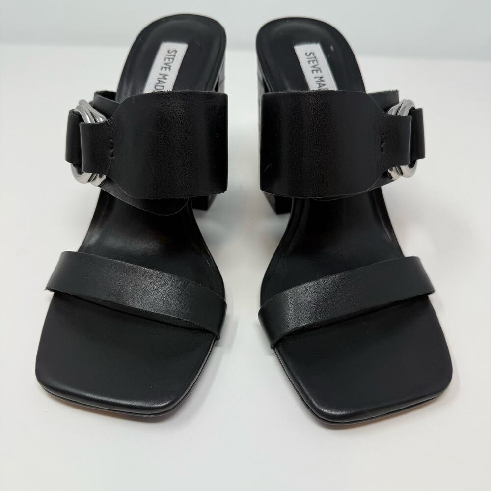 Steve Madden Sandals Women's 8.5 Leda Black Croc Embossed Leather Block Heel - Picture 11 of 15